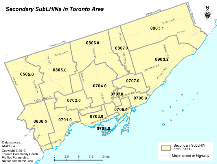 Toronto Secondary Sub-LHIN Areas Map